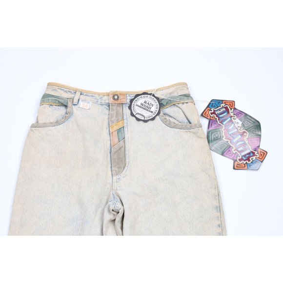 NOS Vtg 90s Streetwear Mens 32x36 Stonewashed Rainbow Baggy Fit Flip Cuff Jeans - Picture 3 of 11